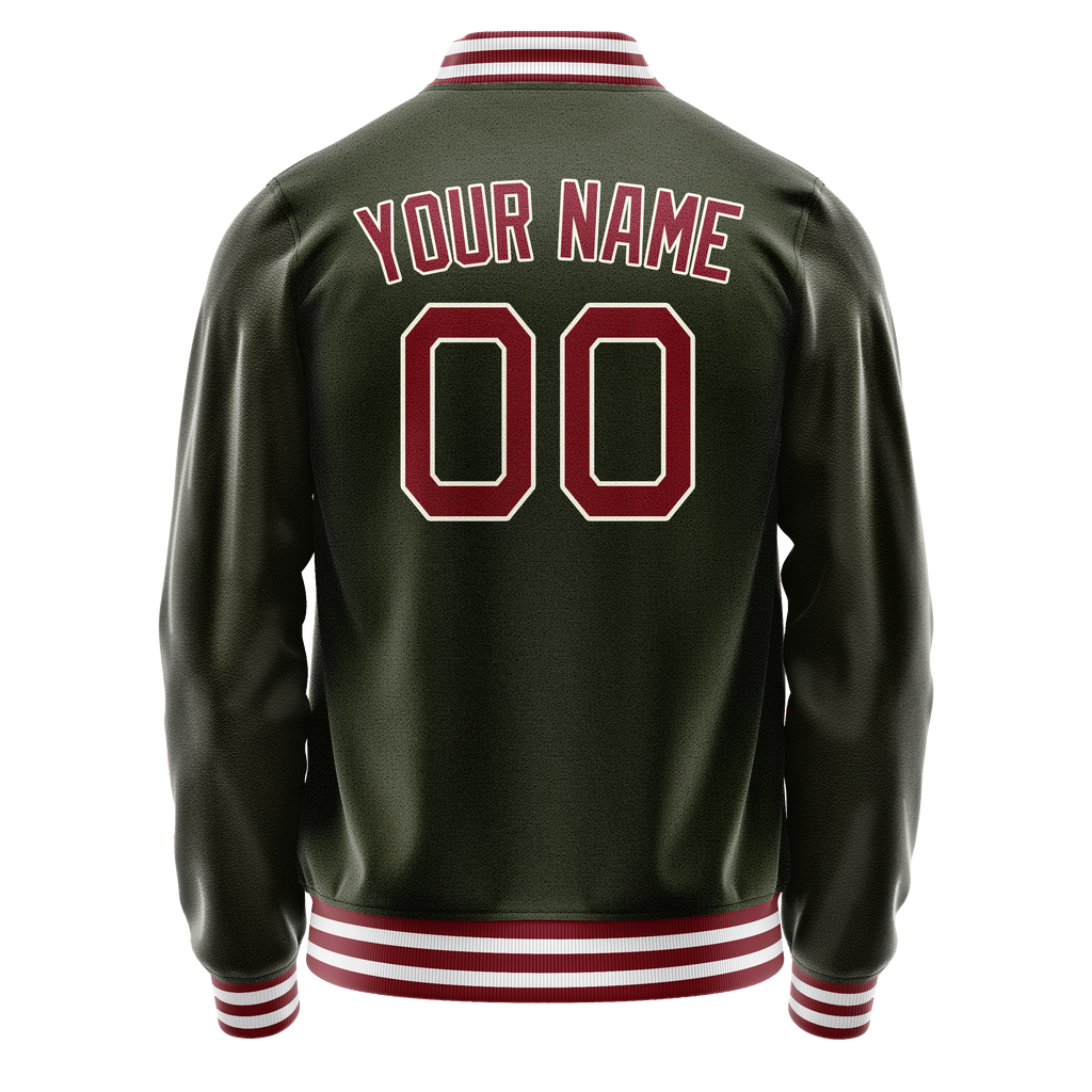 Personalized Olive & Red Solid Color Varsity Letterman Jacket