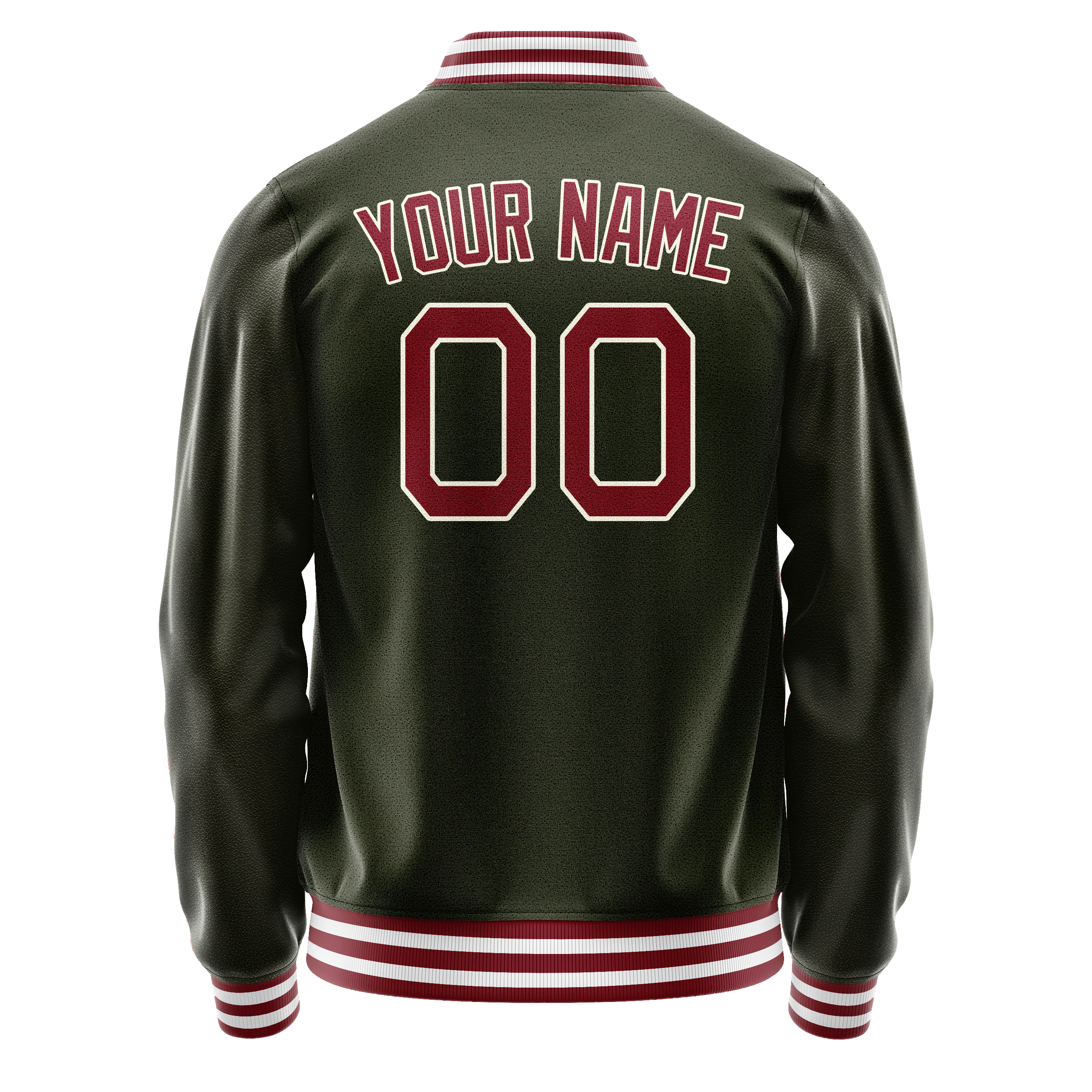 Personalized Olive & Red Solid Color Varsity Letterman Jacket