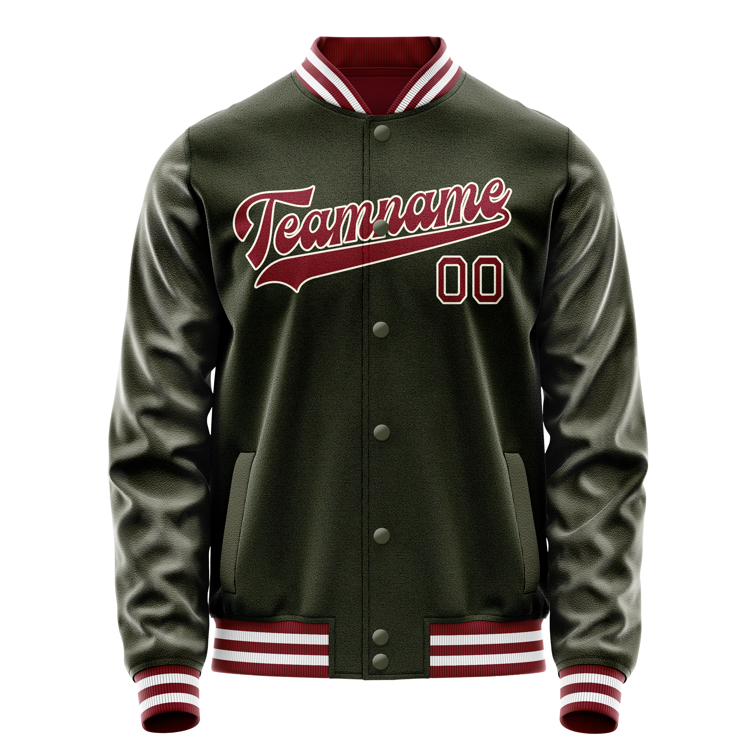 Personalized Olive & Red Solid Color Varsity Letterman Jacket