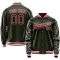 Personalized Olive & Red Solid Color Varsity Letterman Jacket