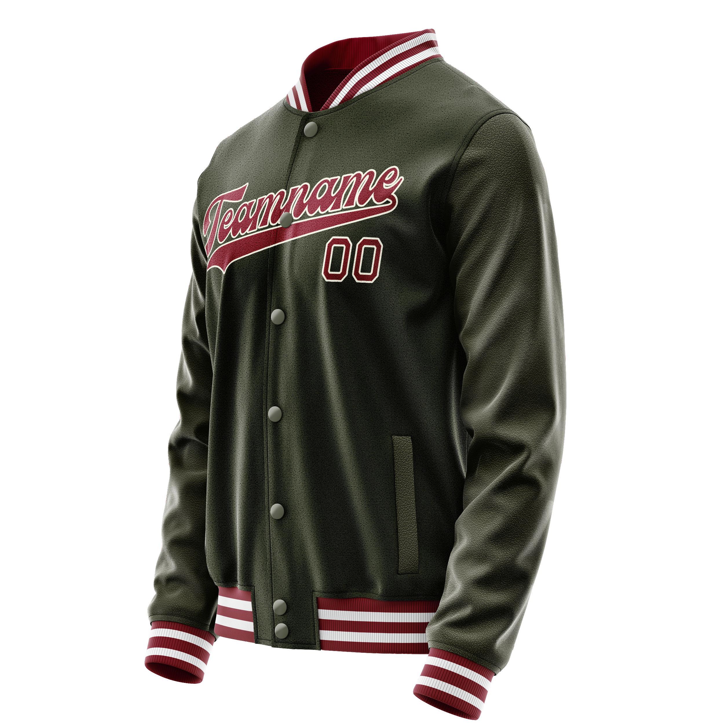 Personalized Olive & Red Solid Color Varsity Letterman Jacket