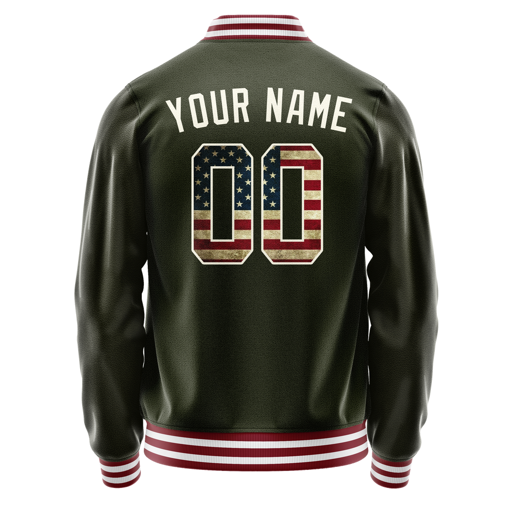 Personalized Olive & Cream Vintage Usa Flag Varsity Letterman Jacket