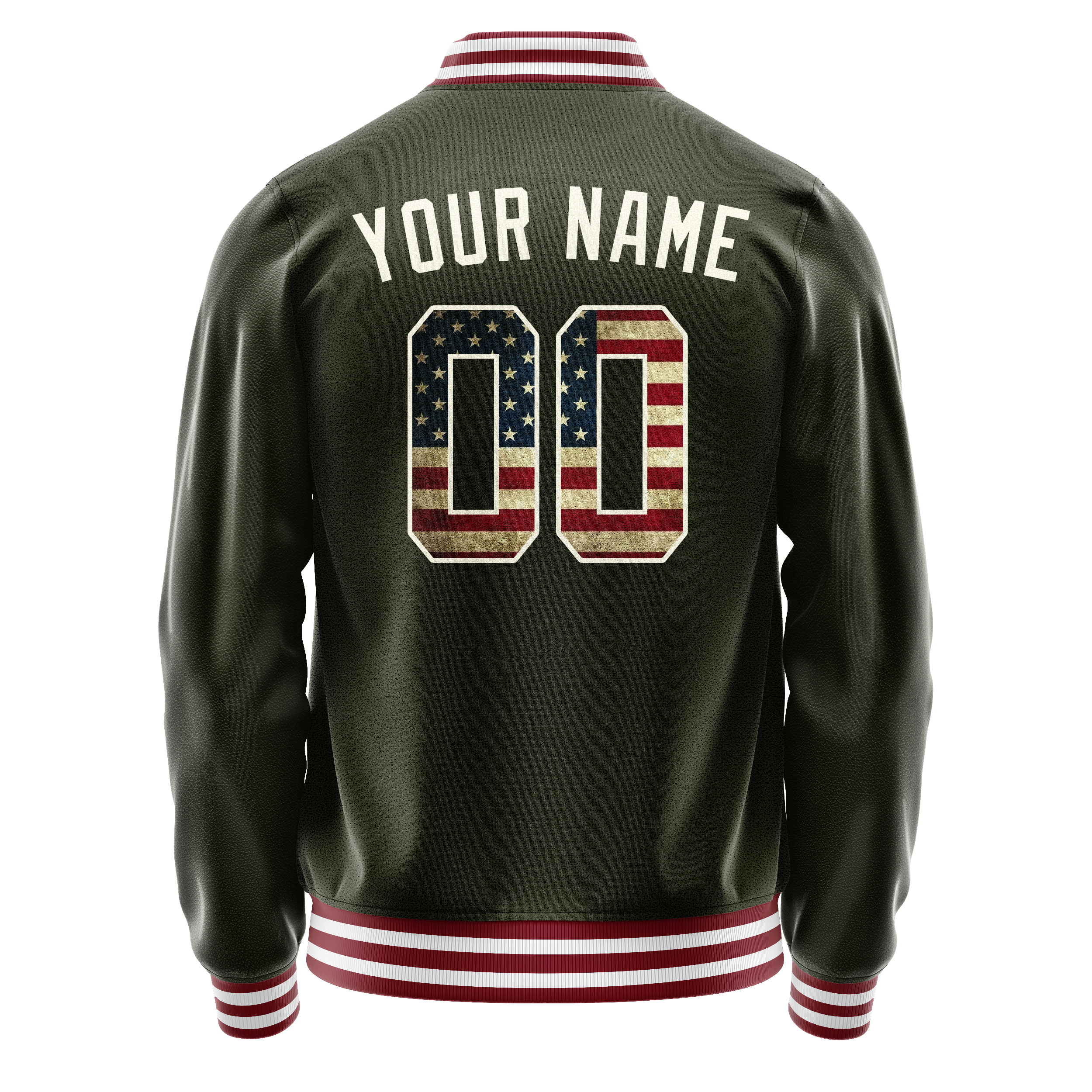 Personalized Olive & Cream Vintage Usa Flag Varsity Letterman Jacket