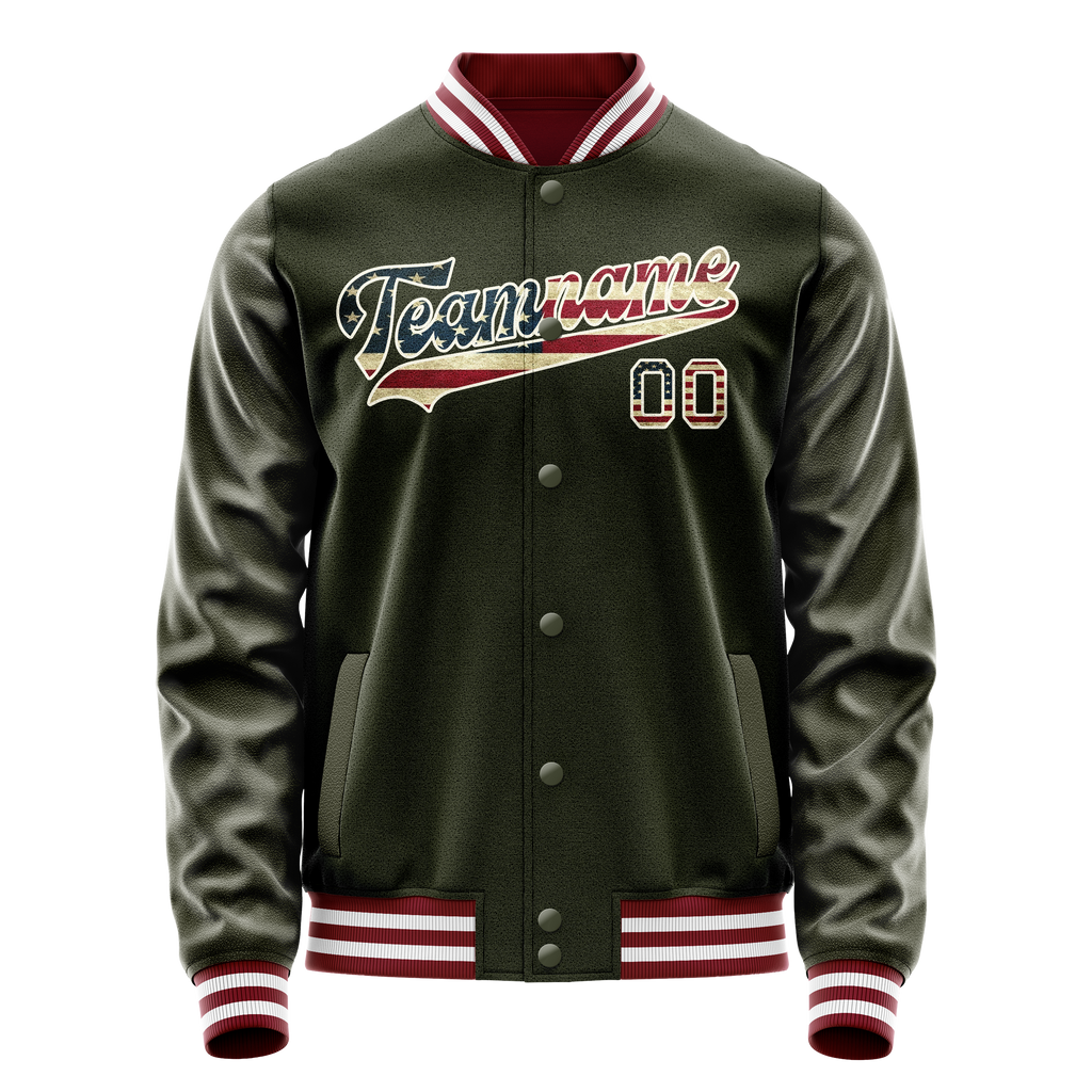 Personalized Olive & Cream Vintage Usa Flag Varsity Letterman Jacket