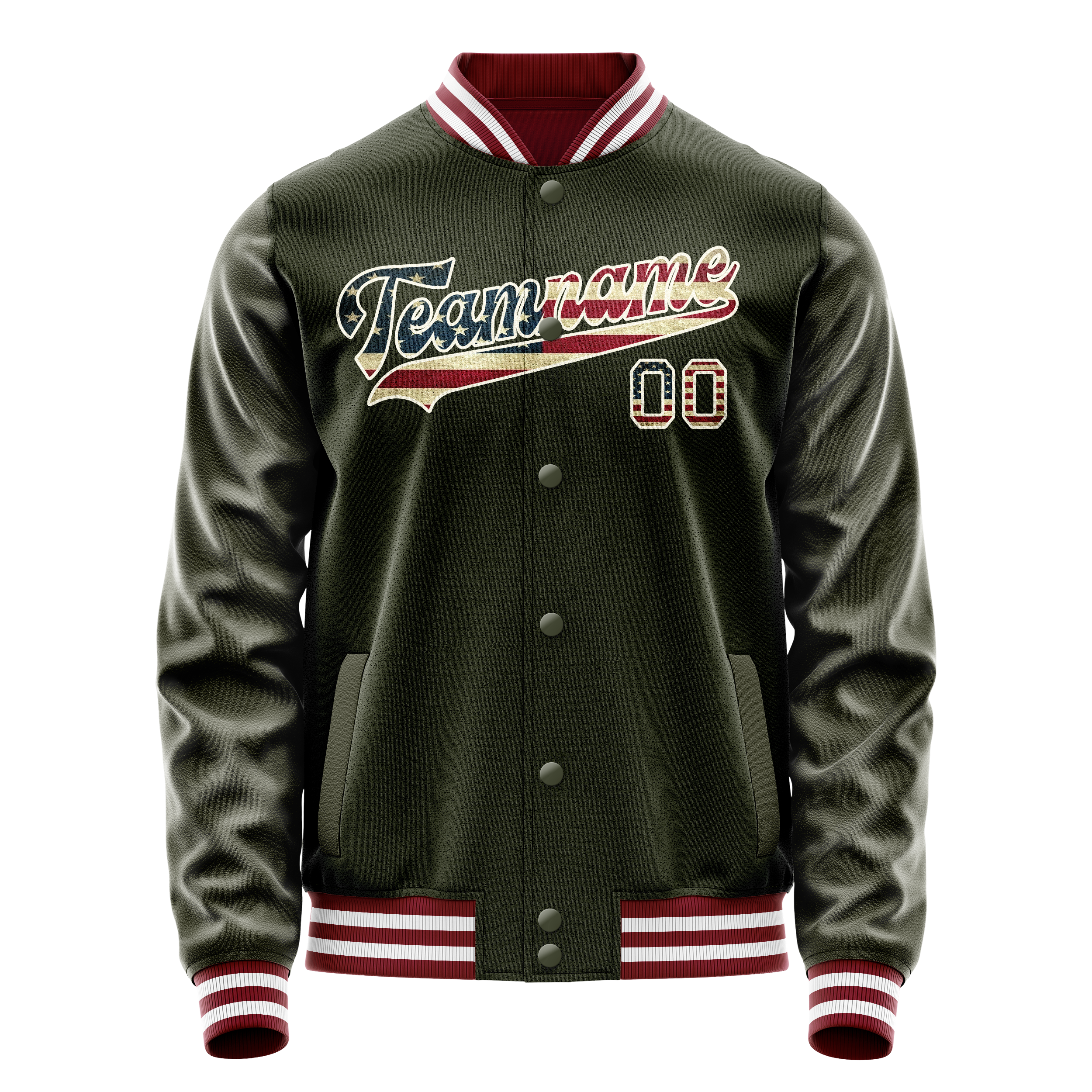 Personalized Olive & Cream Vintage Usa Flag Varsity Letterman Jacket