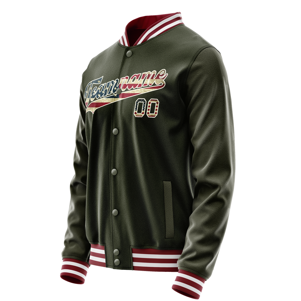 Personalized Olive & Cream Vintage Usa Flag Varsity Letterman Jacket