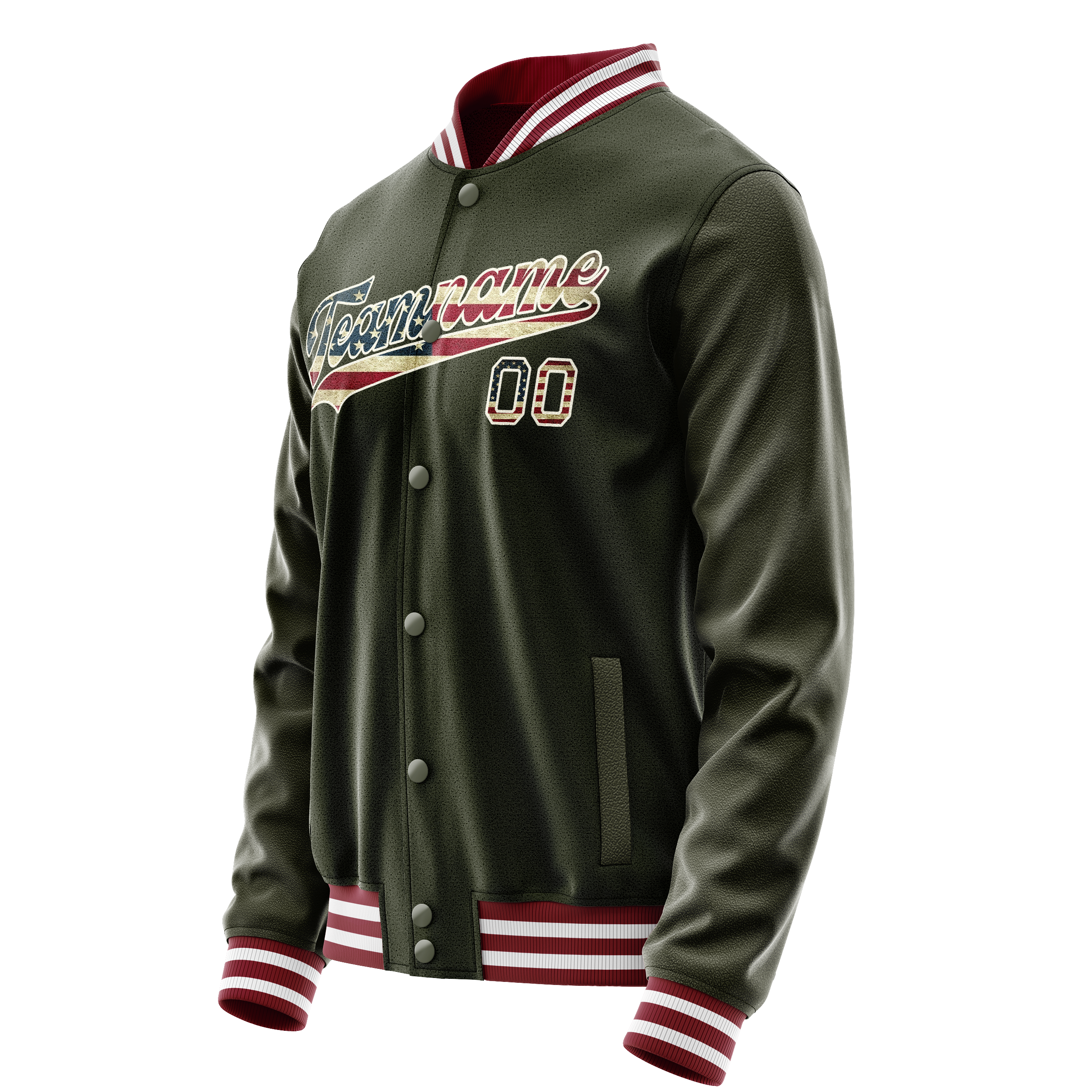 Personalized Olive & Cream Vintage Usa Flag Varsity Letterman Jacket