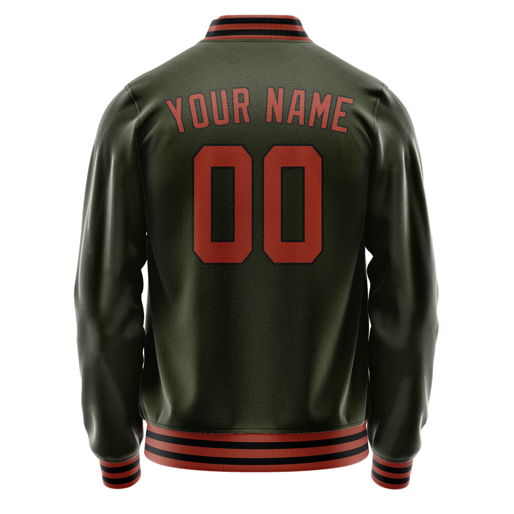 Personalized Olive & Red Solid Color Varsity Letterman Jacket