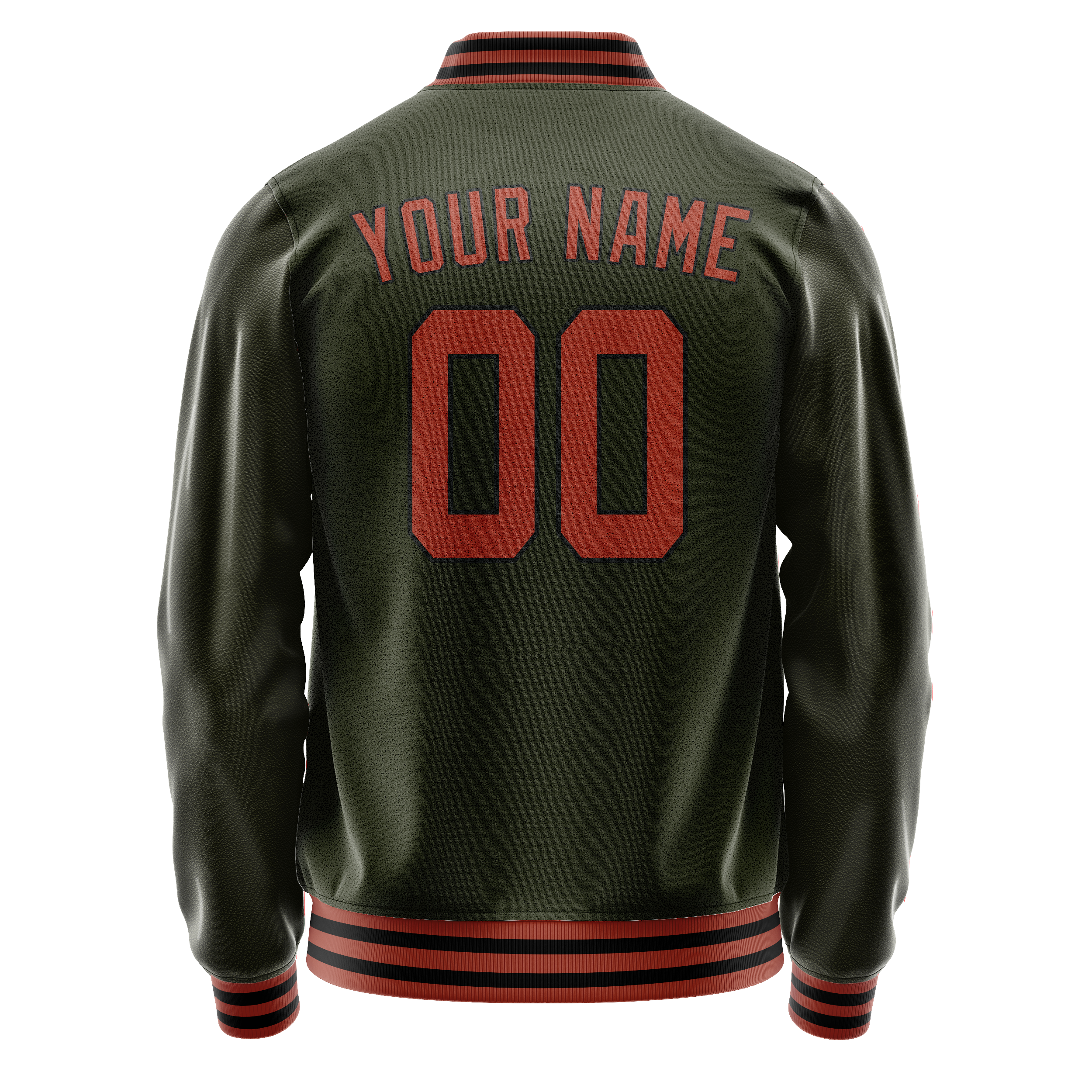 Personalized Olive & Red Solid Color Varsity Letterman Jacket
