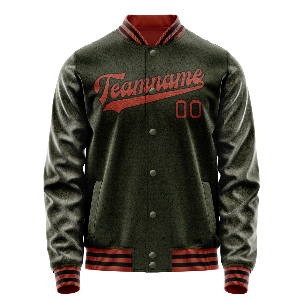 Personalized Olive & Red Solid Color Varsity Letterman Jacket