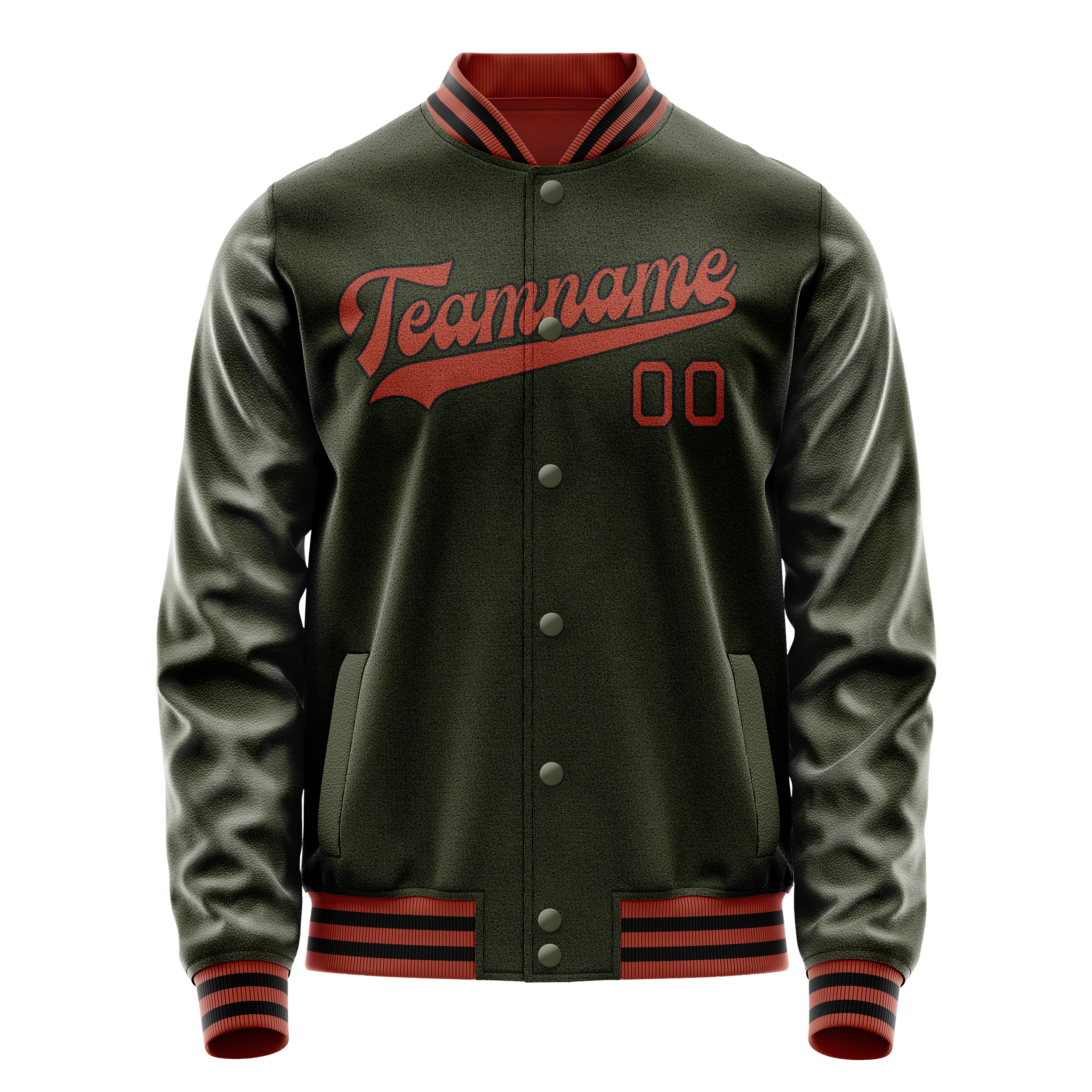 Personalized Olive & Red Solid Color Varsity Letterman Jacket