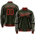 Personalized Olive & Red Solid Color Varsity Letterman Jacket