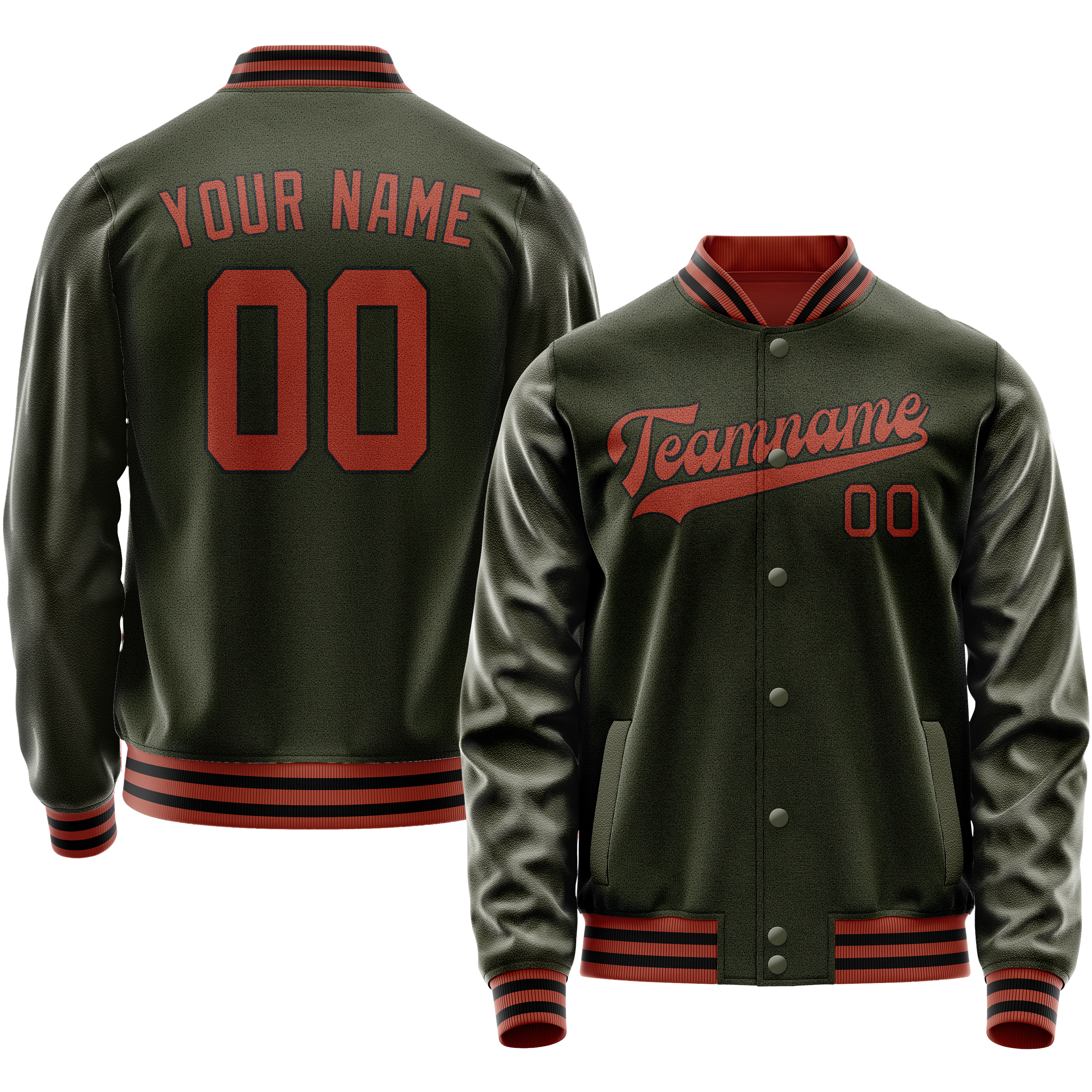 Personalized Olive & Red Solid Color Varsity Letterman Jacket