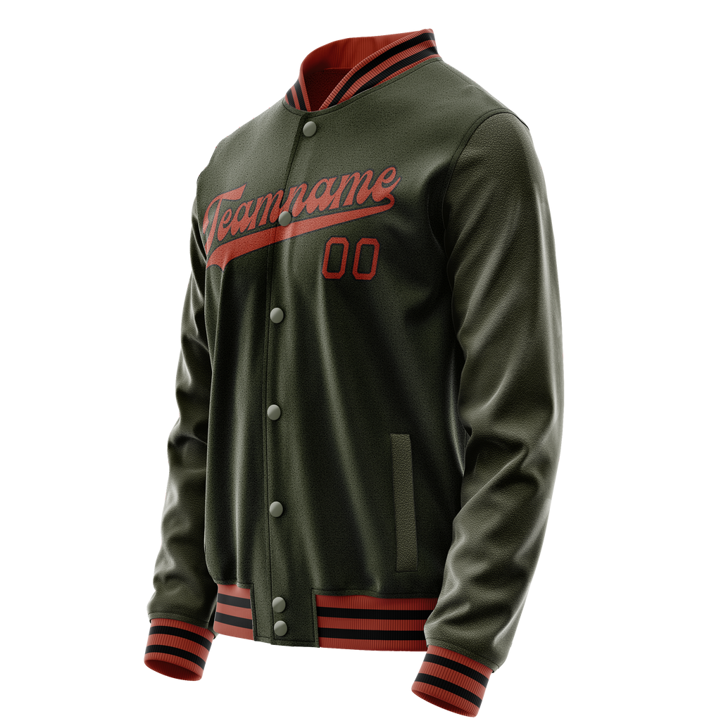 Personalized Olive & Red Solid Color Varsity Letterman Jacket