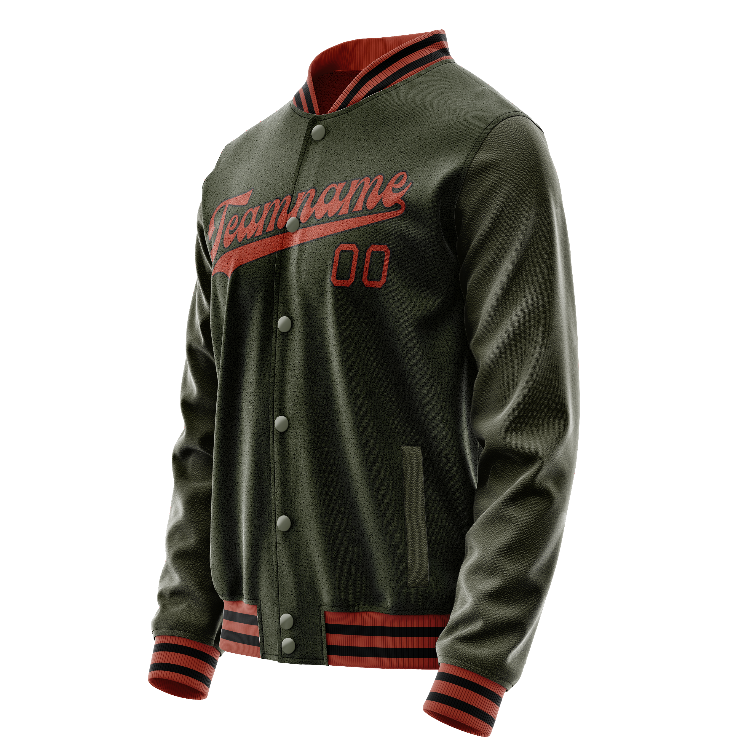 Personalized Olive & Red Solid Color Varsity Letterman Jacket