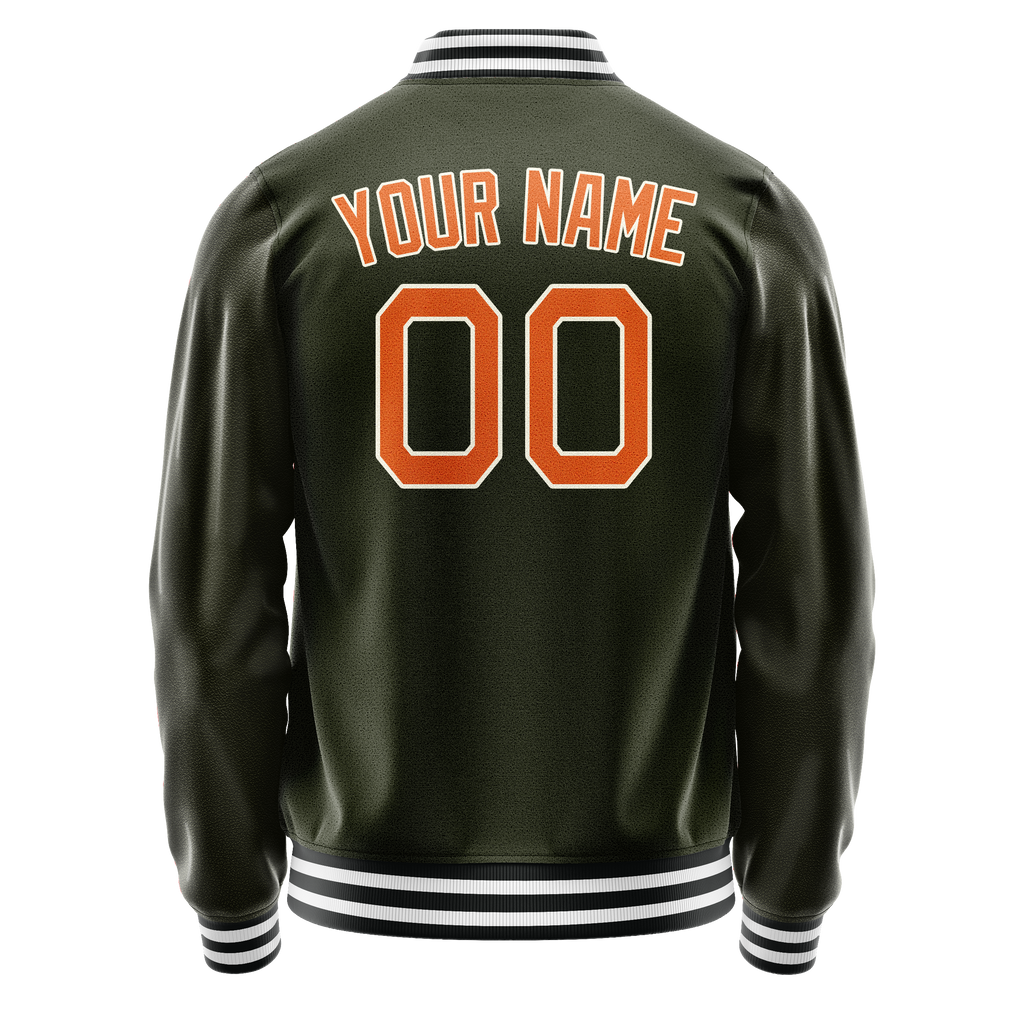 Personalized Olive & Orange Solid Color Varsity Letterman Jacket