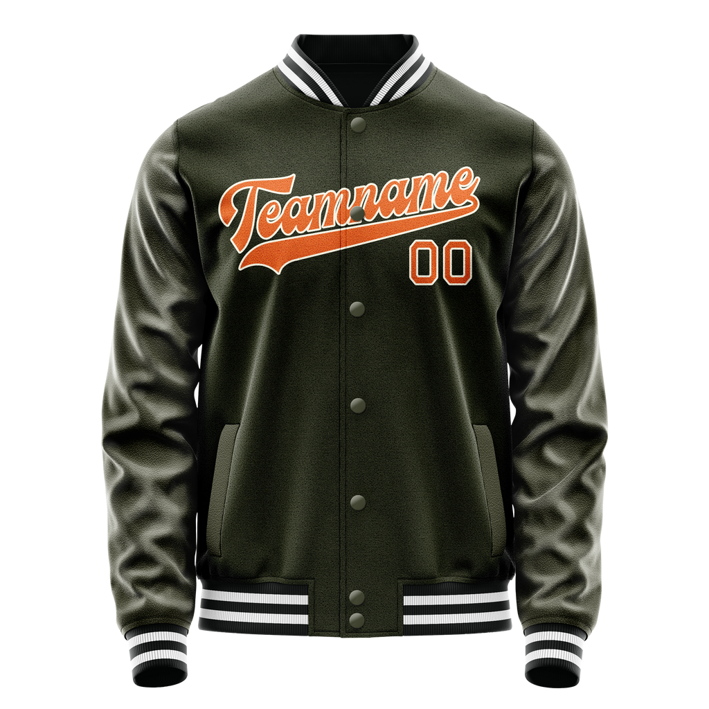 Personalized Olive & Orange Solid Color Varsity Letterman Jacket