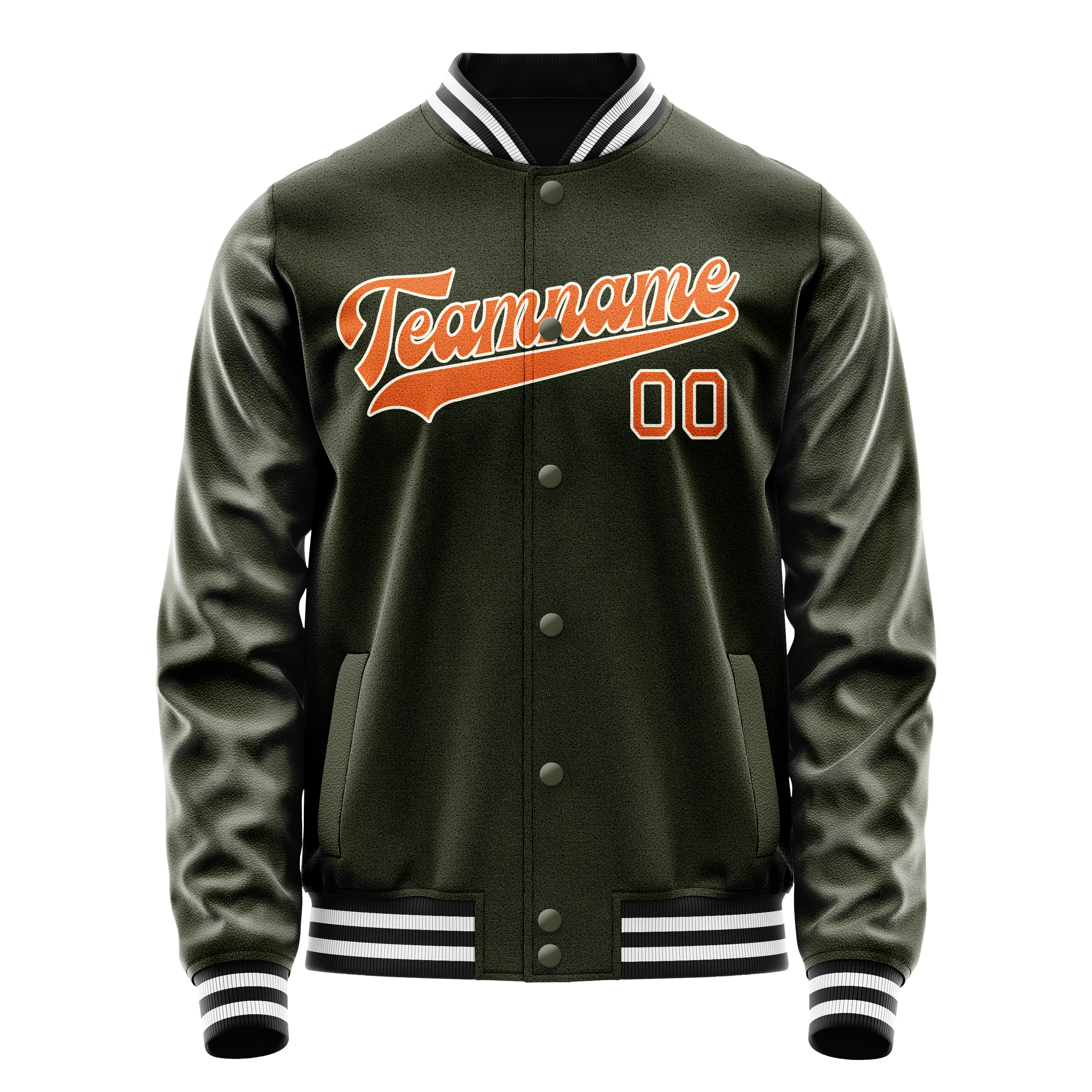 Personalized Olive & Orange Solid Color Varsity Letterman Jacket