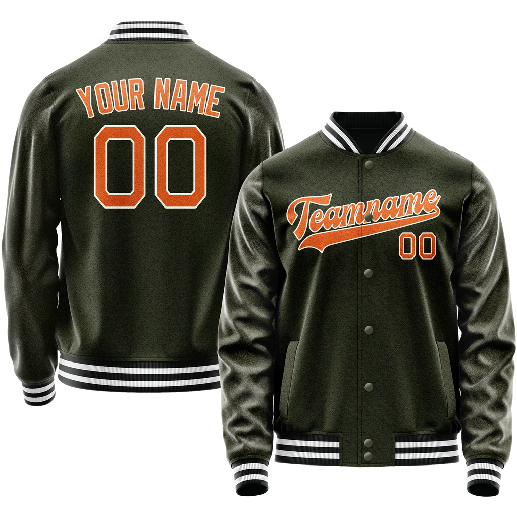 Personalized Olive & Orange Solid Color Varsity Letterman Jacket