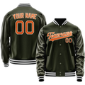 Personalized Olive & Orange Solid Color Varsity Letterman Jacket