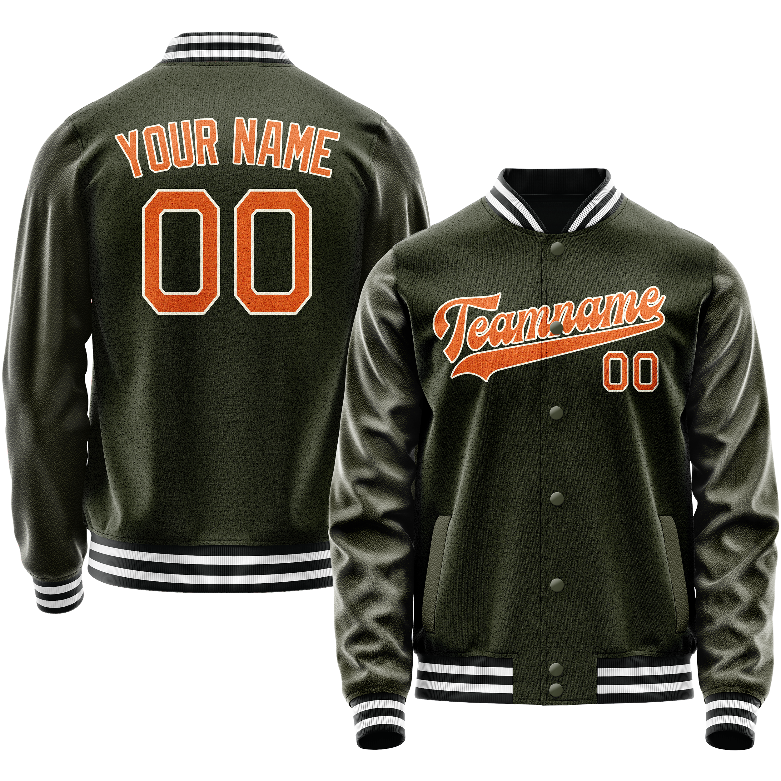 Personalized Olive & Orange Solid Color Varsity Letterman Jacket