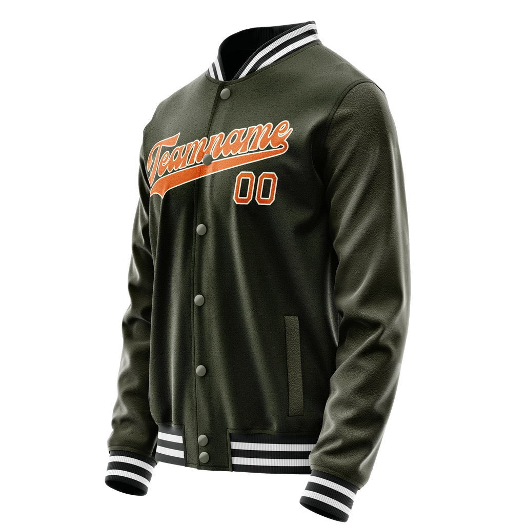 Personalized Olive & Orange Solid Color Varsity Letterman Jacket