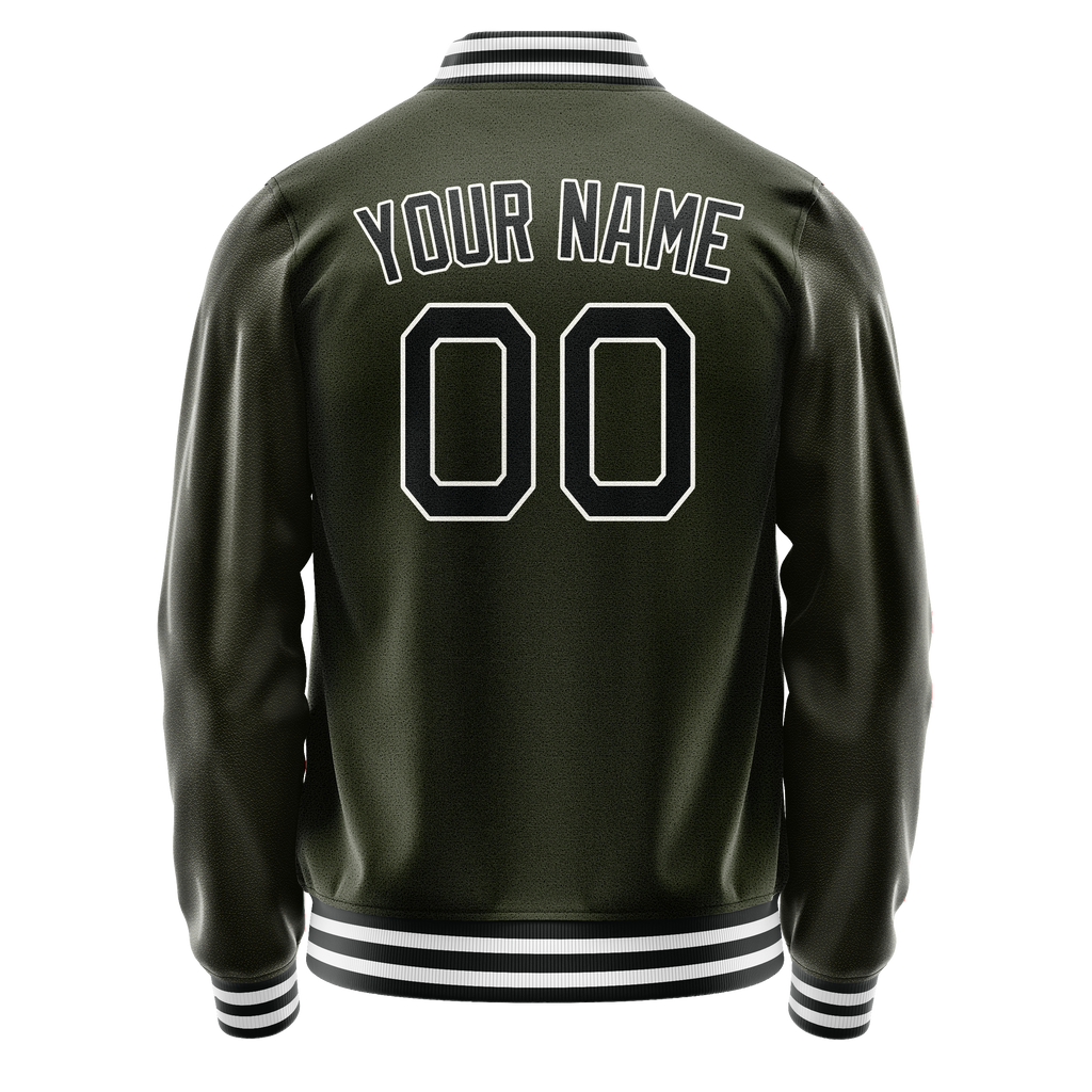 Personalized Olive & Black Solid Color Varsity Letterman Jacket