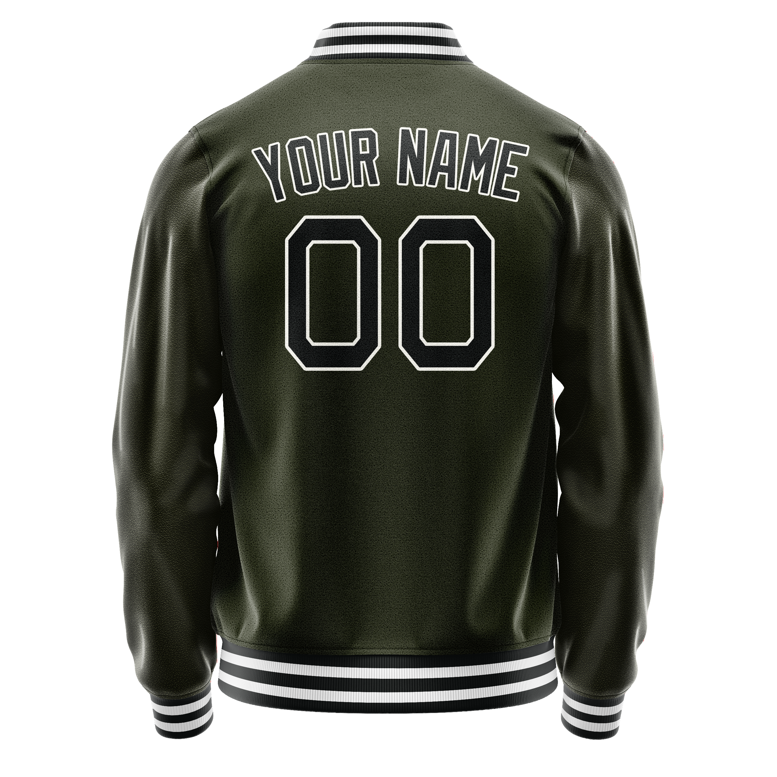 Personalized Olive & Black Solid Color Varsity Letterman Jacket