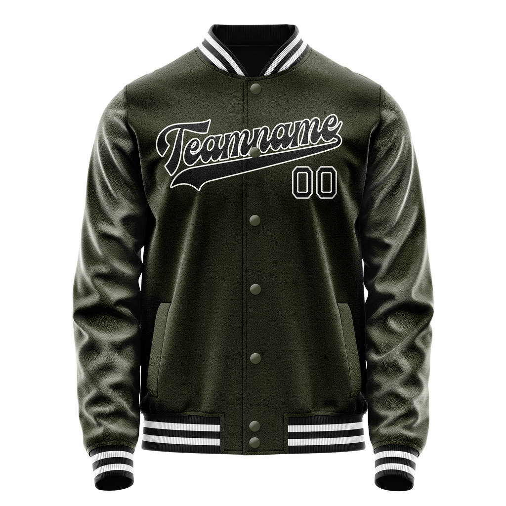 Personalized Olive & Black Solid Color Varsity Letterman Jacket