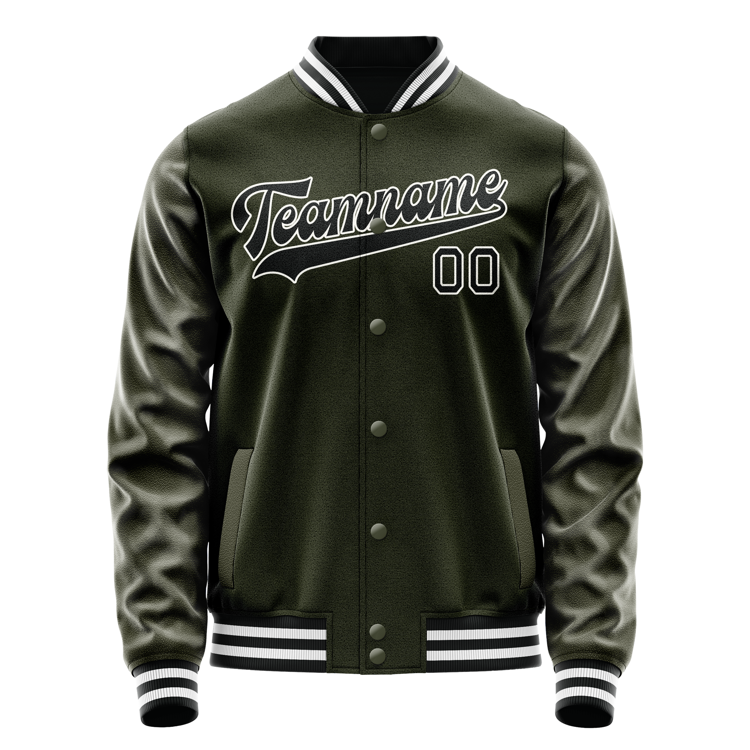 Personalized Olive & Black Solid Color Varsity Letterman Jacket