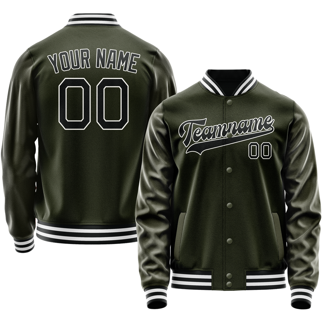 Personalized Olive & Black Solid Color Varsity Letterman Jacket