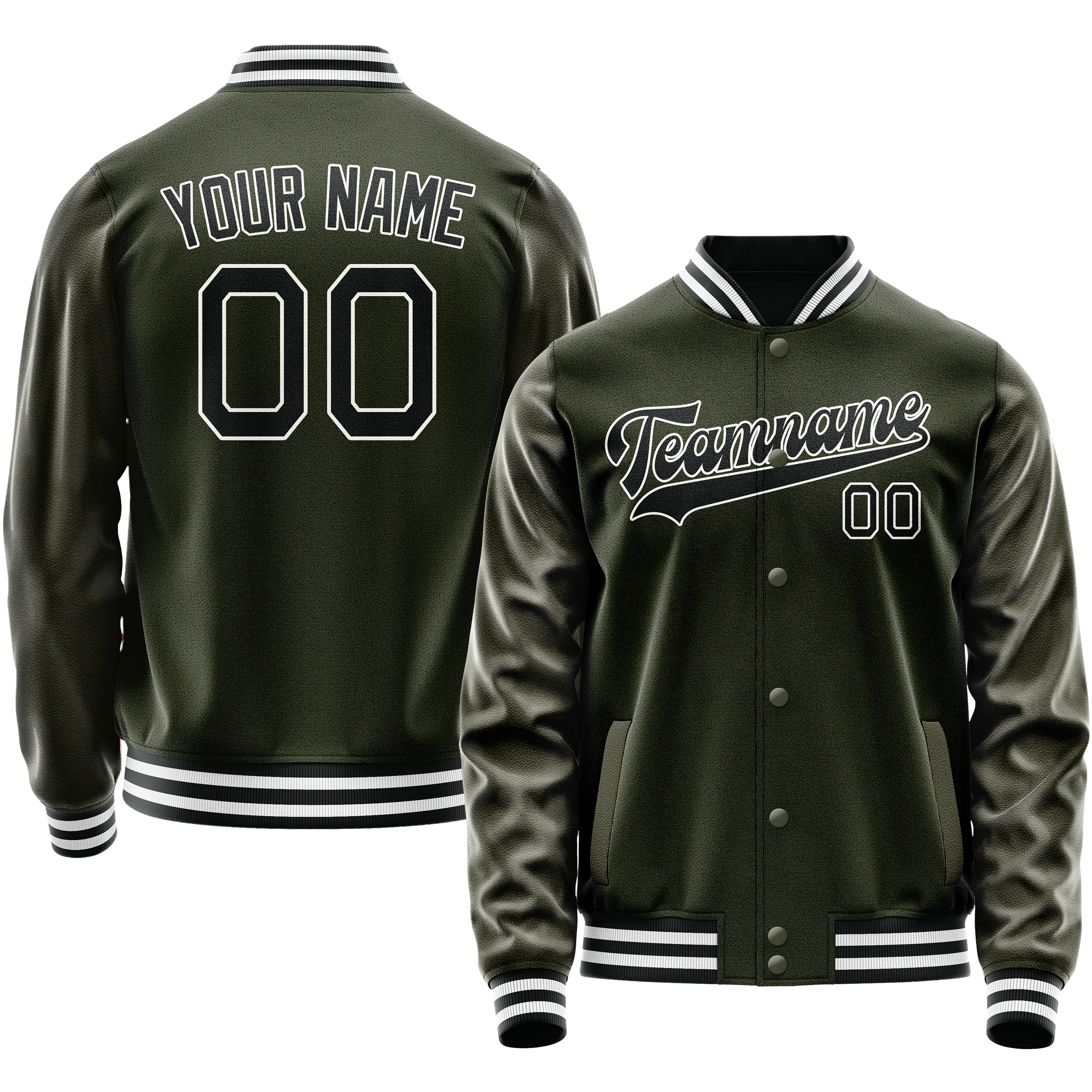 Personalized Olive & Black Solid Color Varsity Letterman Jacket