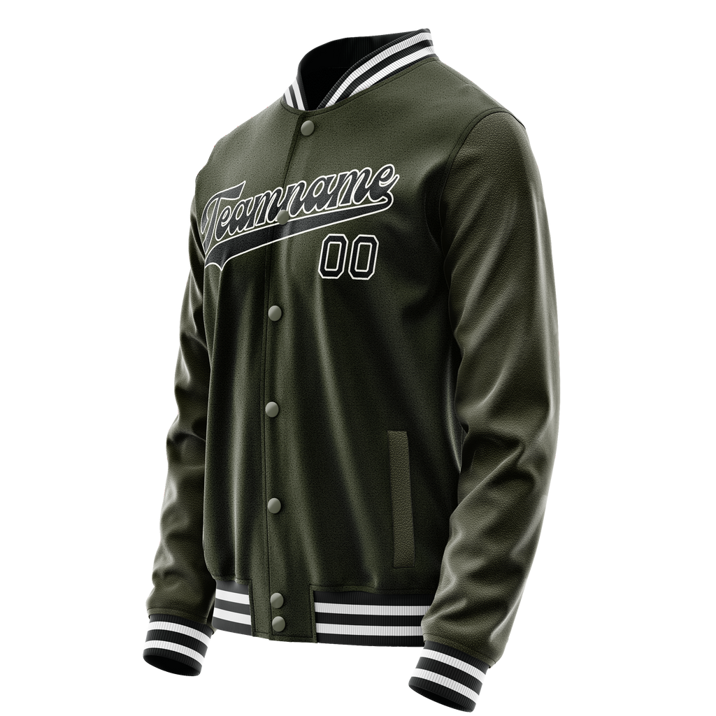 Personalized Olive & Black Solid Color Varsity Letterman Jacket