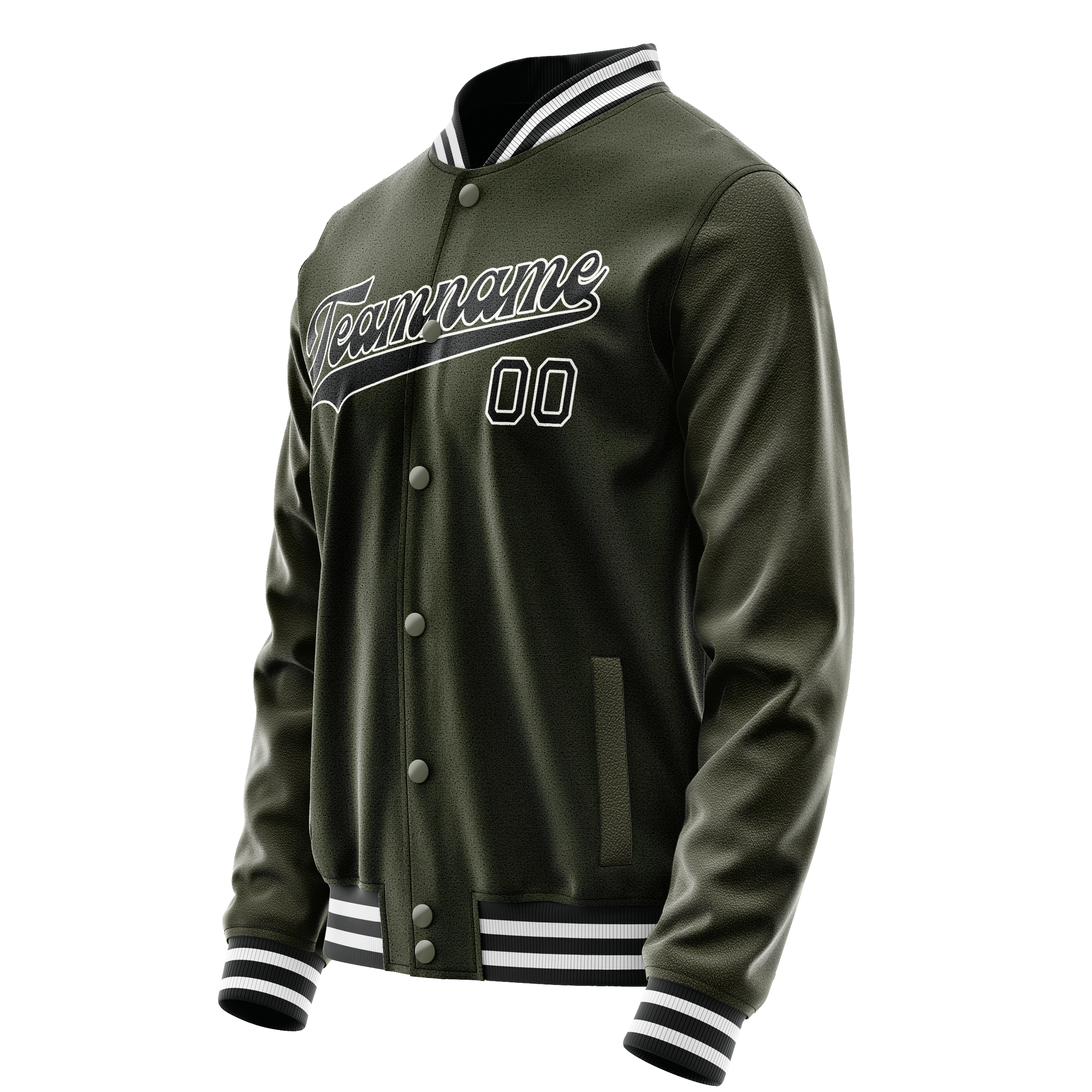 Personalized Olive & Black Solid Color Varsity Letterman Jacket