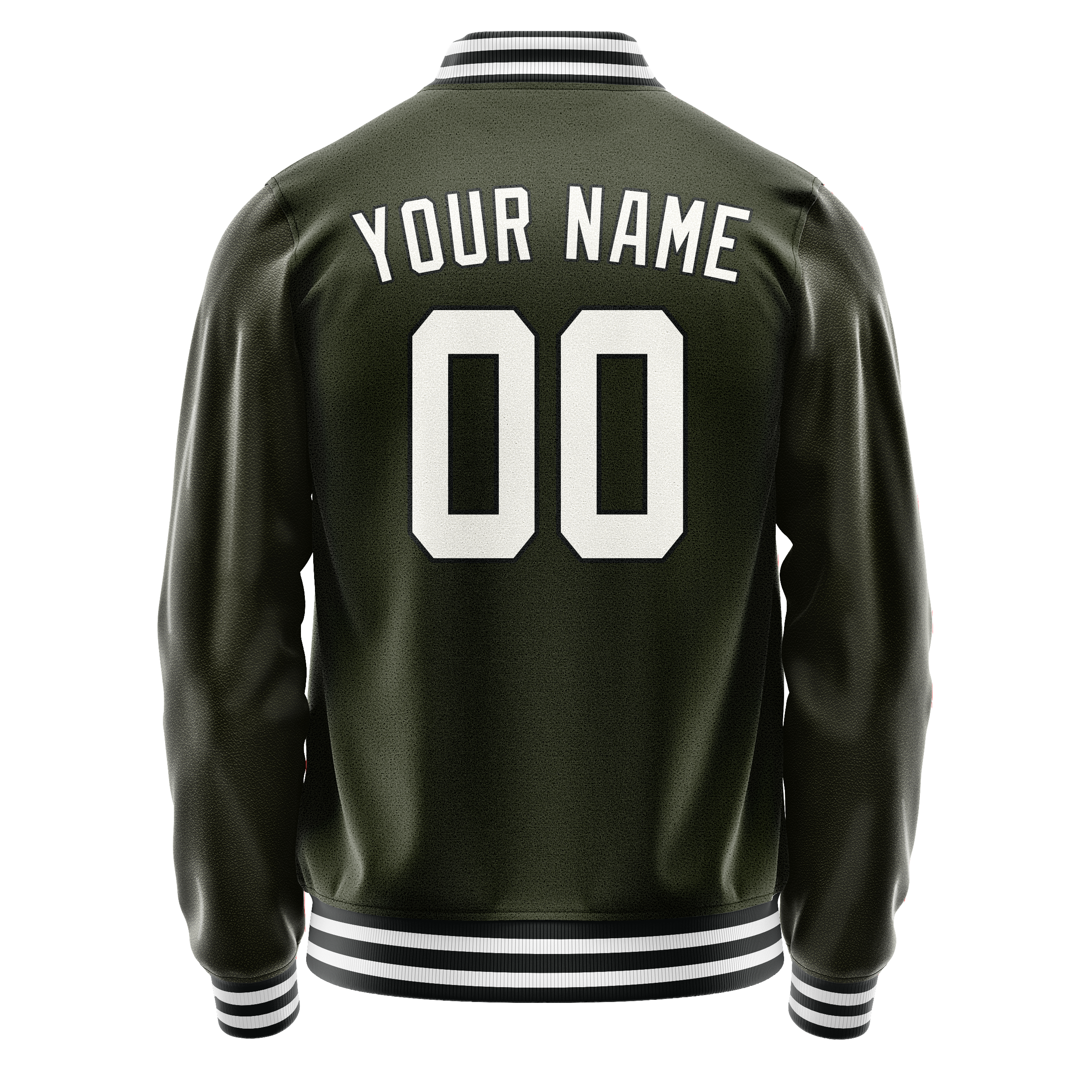 Personalized Olive & White Solid Color Varsity Letterman Jacket