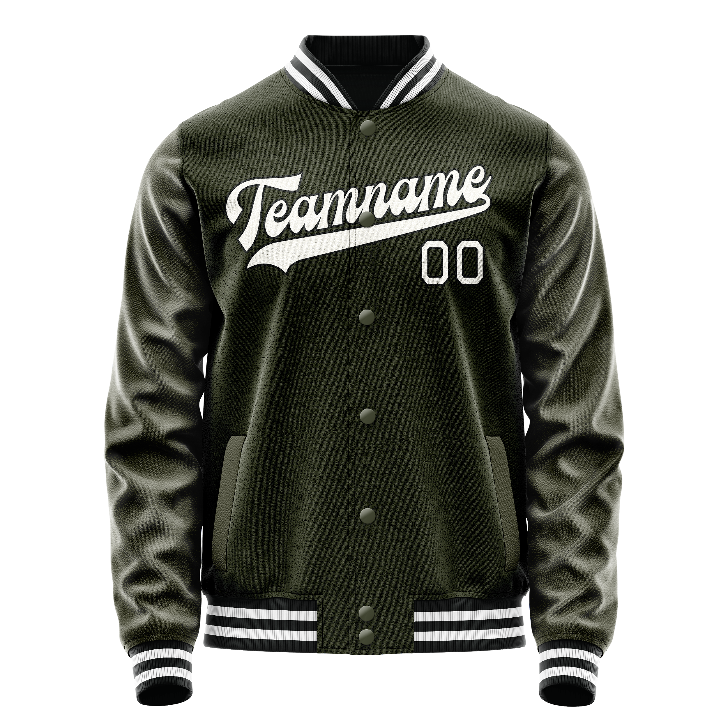 Personalized Olive & White Solid Color Varsity Letterman Jacket