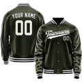 Personalized Olive & White Solid Color Varsity Letterman Jacket