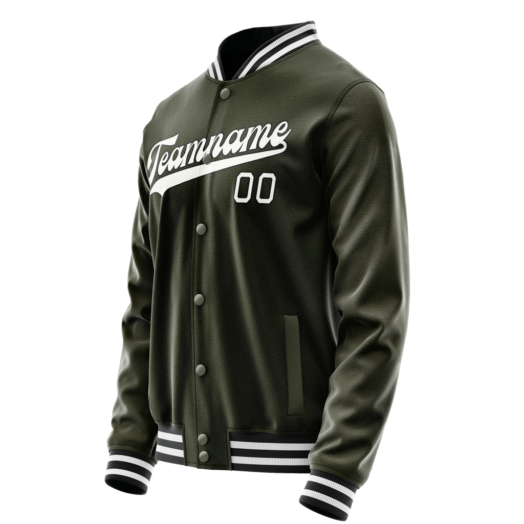 Personalized Olive & White Solid Color Varsity Letterman Jacket