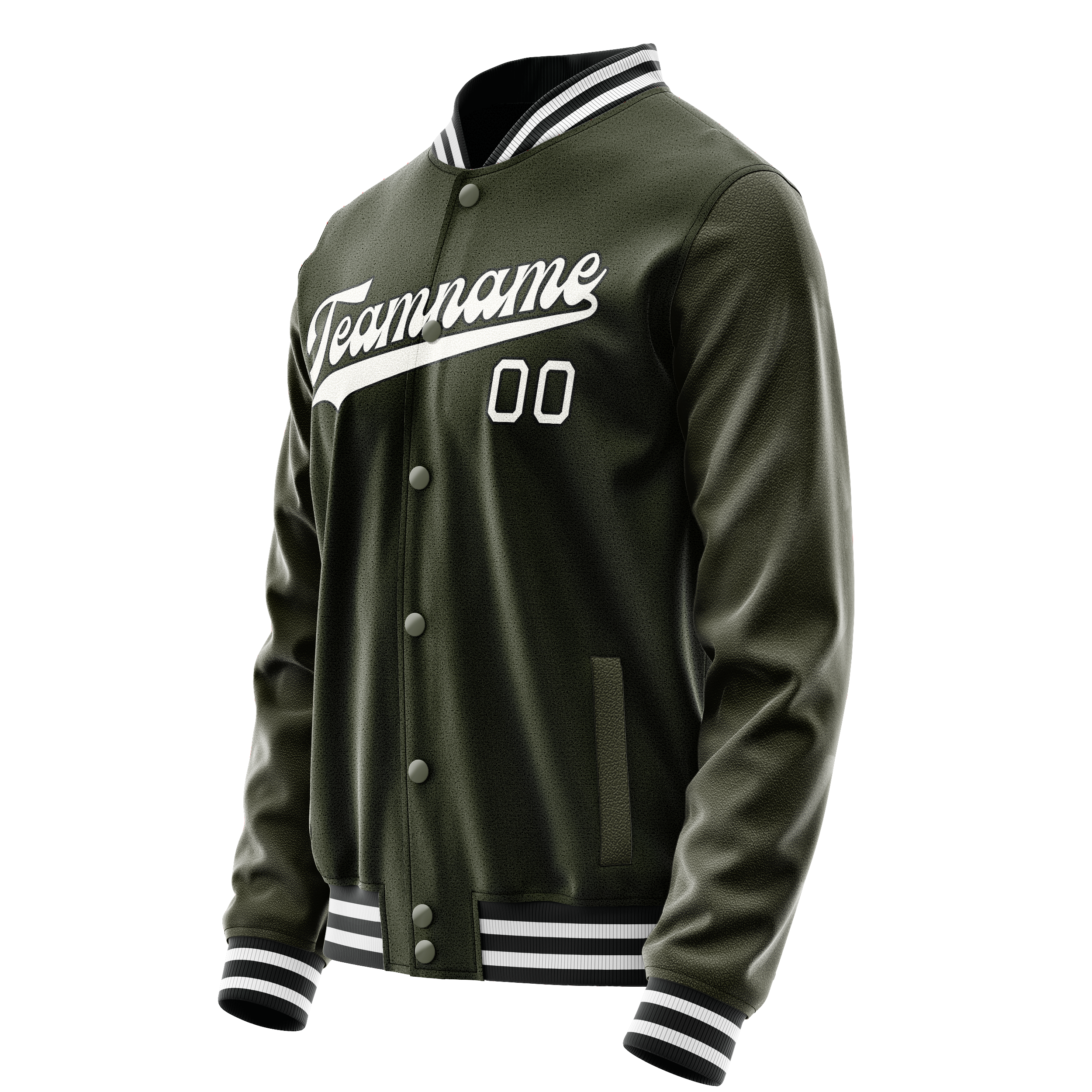 Personalized Olive & White Solid Color Varsity Letterman Jacket