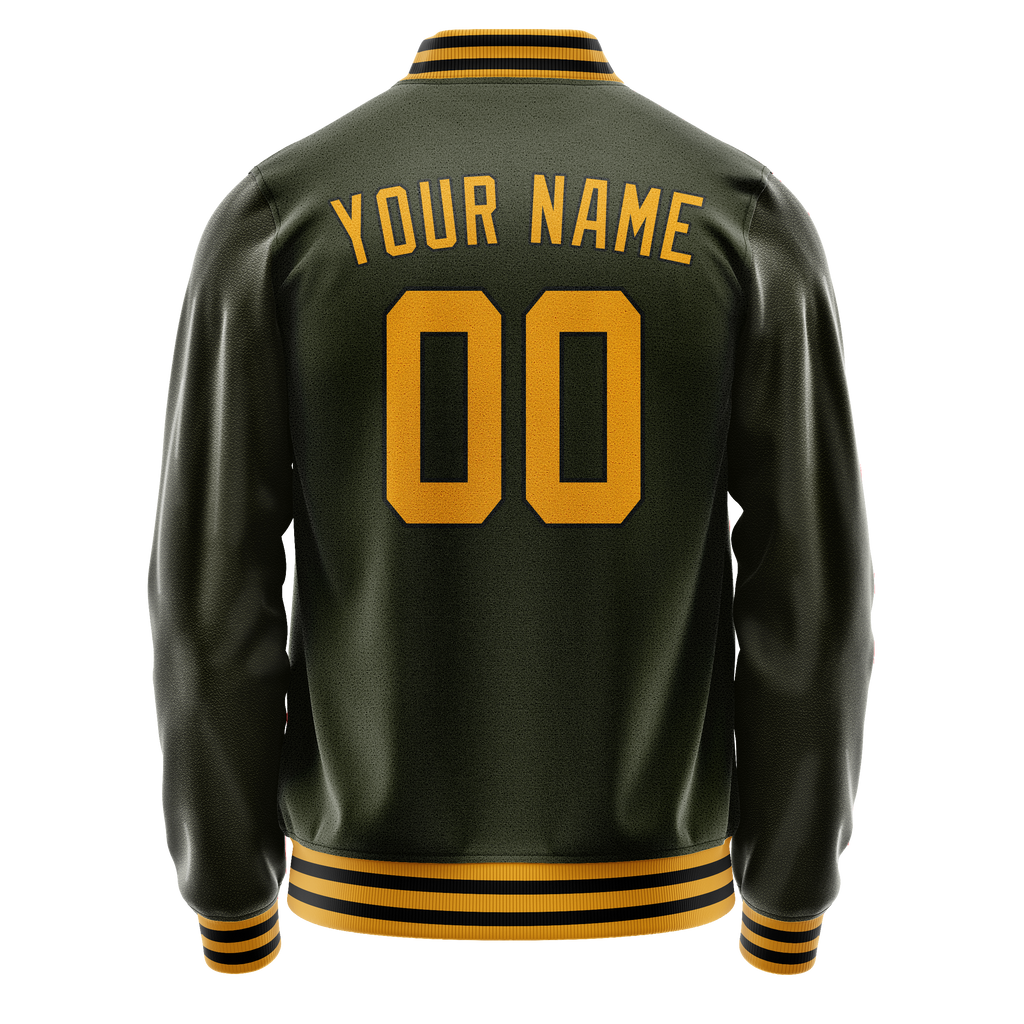 Personalized Olive & Gold Solid Color Varsity Letterman Jacket