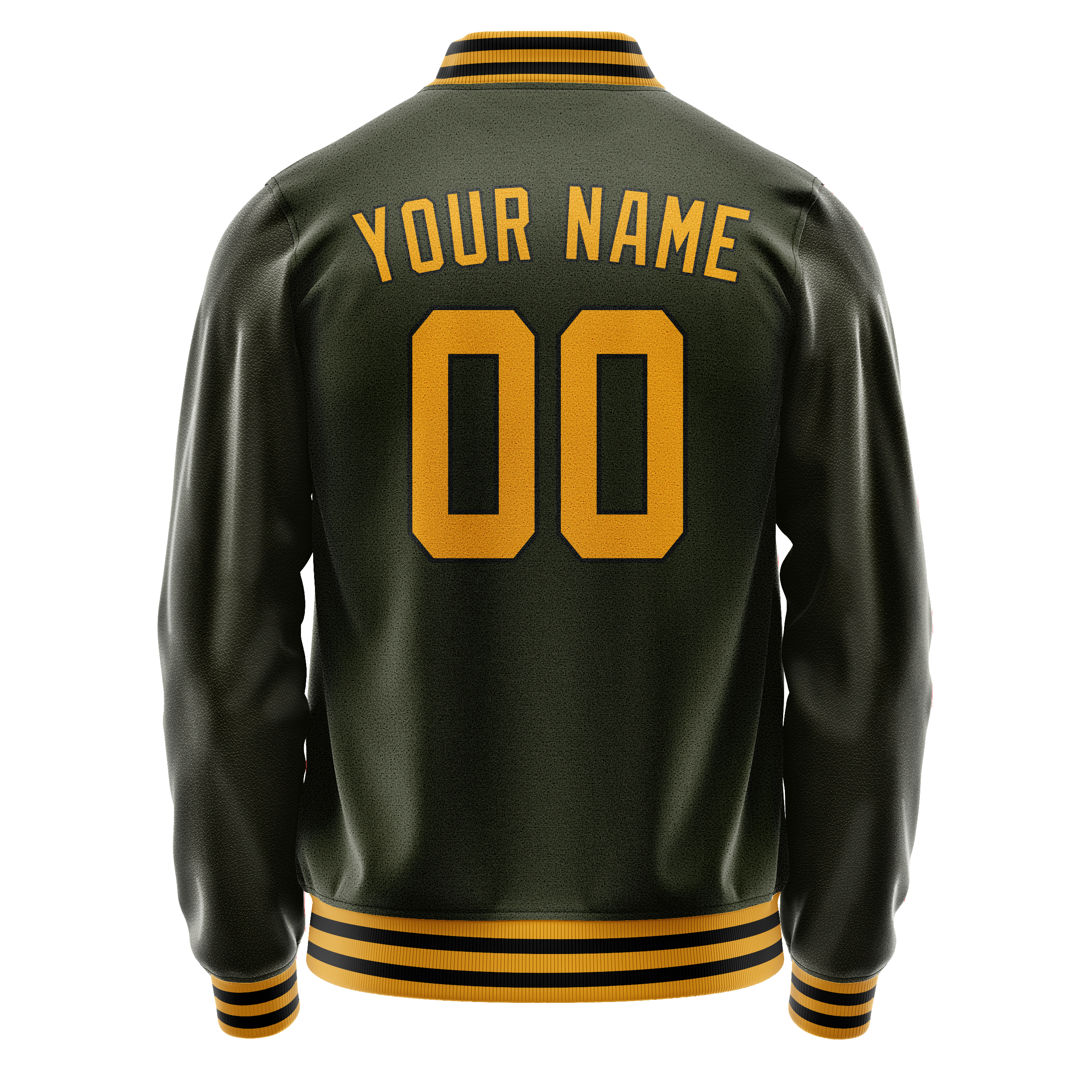 Personalized Olive & Gold Solid Color Varsity Letterman Jacket
