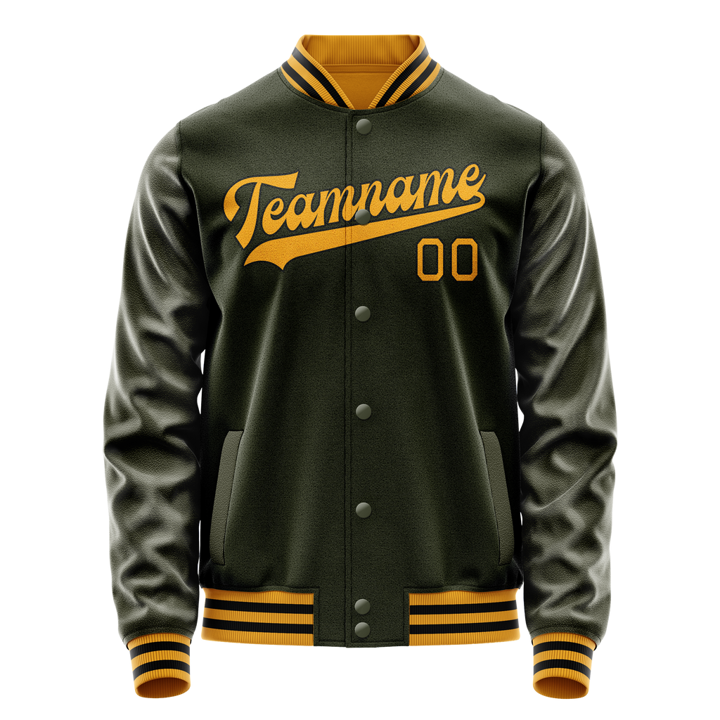 Personalized Olive & Gold Solid Color Varsity Letterman Jacket