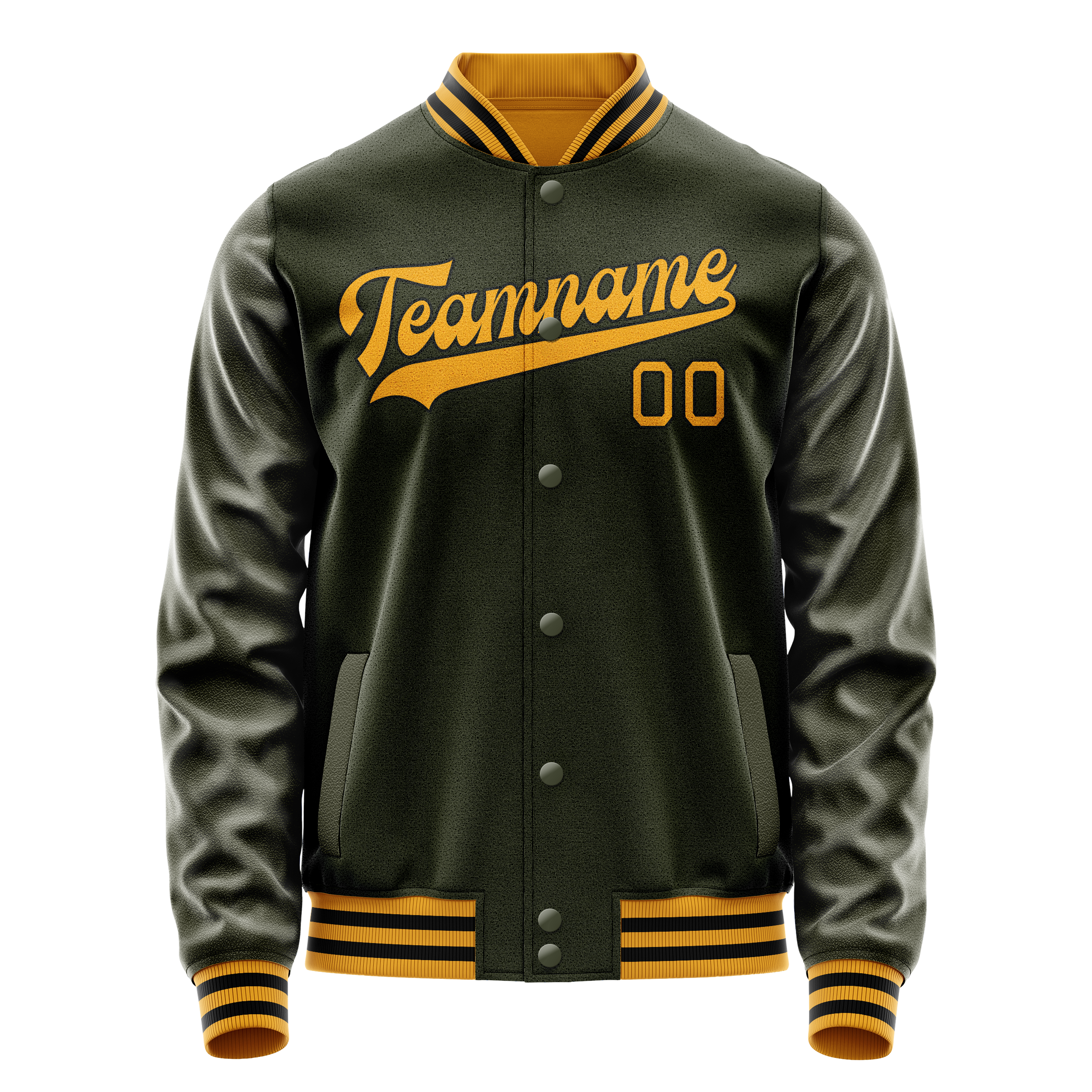 Personalized Olive & Gold Solid Color Varsity Letterman Jacket