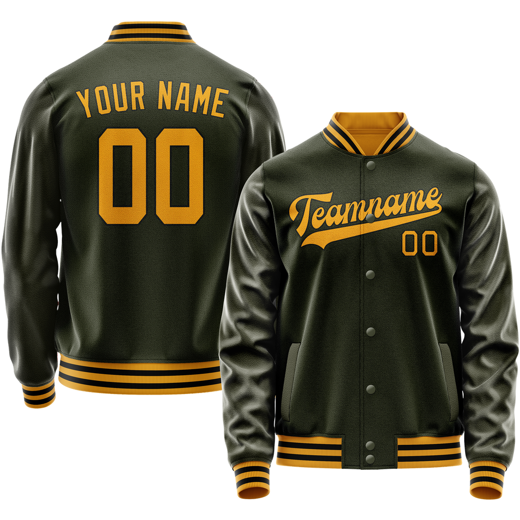 Personalized Olive & Gold Solid Color Varsity Letterman Jacket