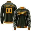Personalized Olive & Gold Solid Color Varsity Letterman Jacket