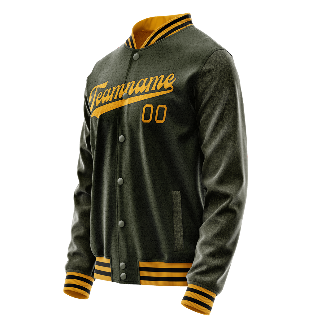 Personalized Olive & Gold Solid Color Varsity Letterman Jacket