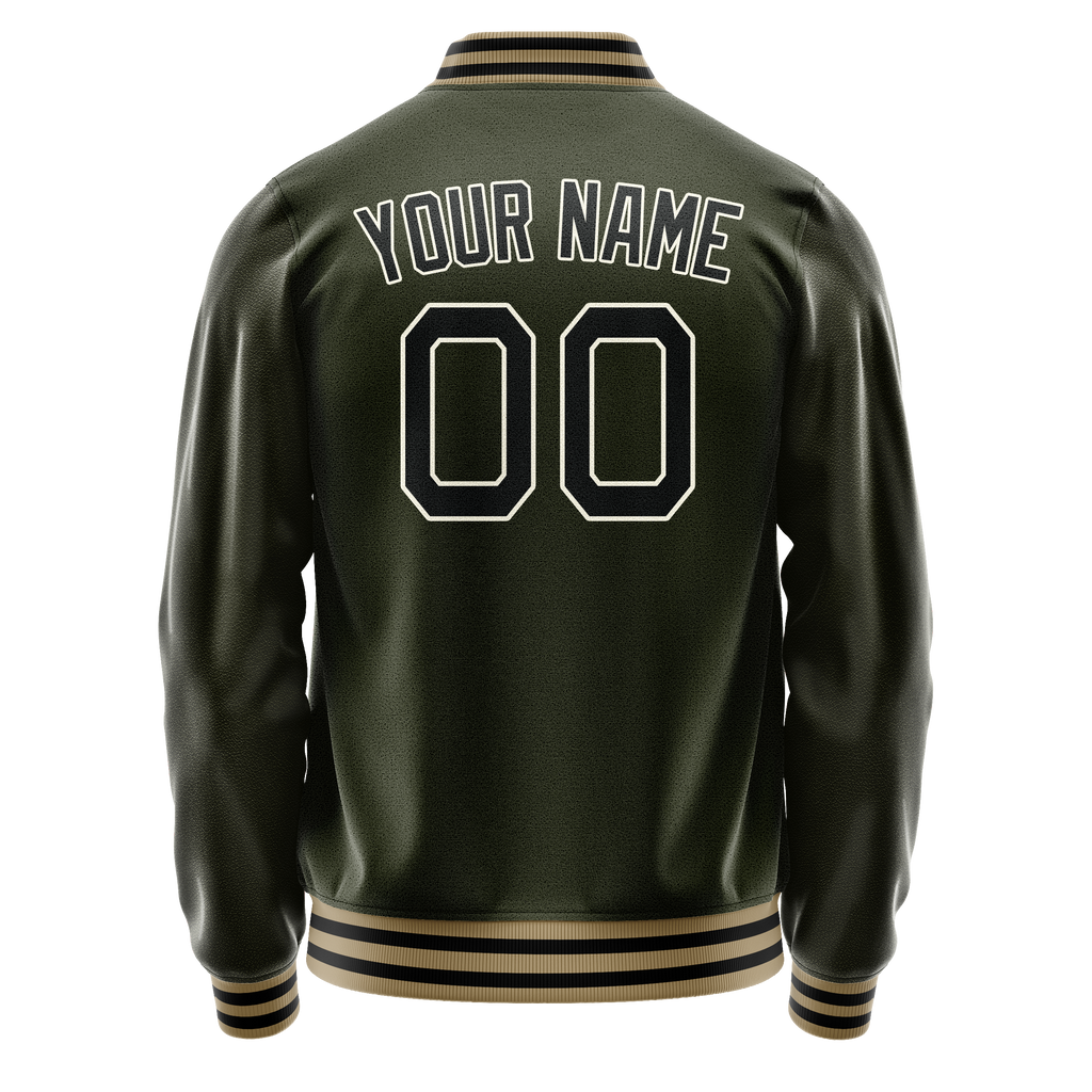 Personalized Olive & Black Solid Color Varsity Letterman Jacket