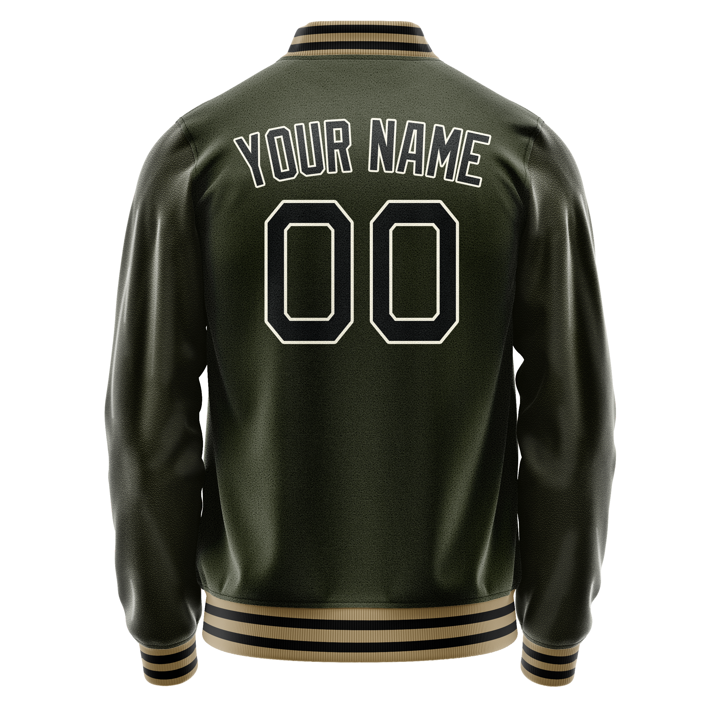 Personalized Olive & Black Solid Color Varsity Letterman Jacket