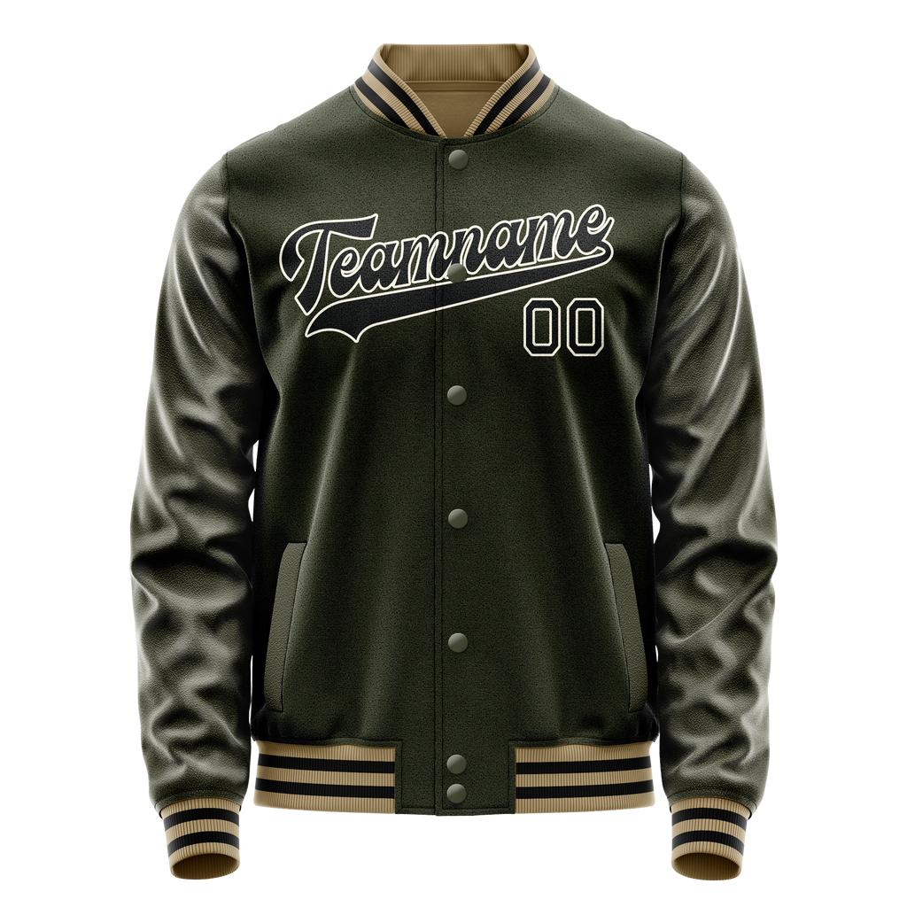 Personalized Olive & Black Solid Color Varsity Letterman Jacket