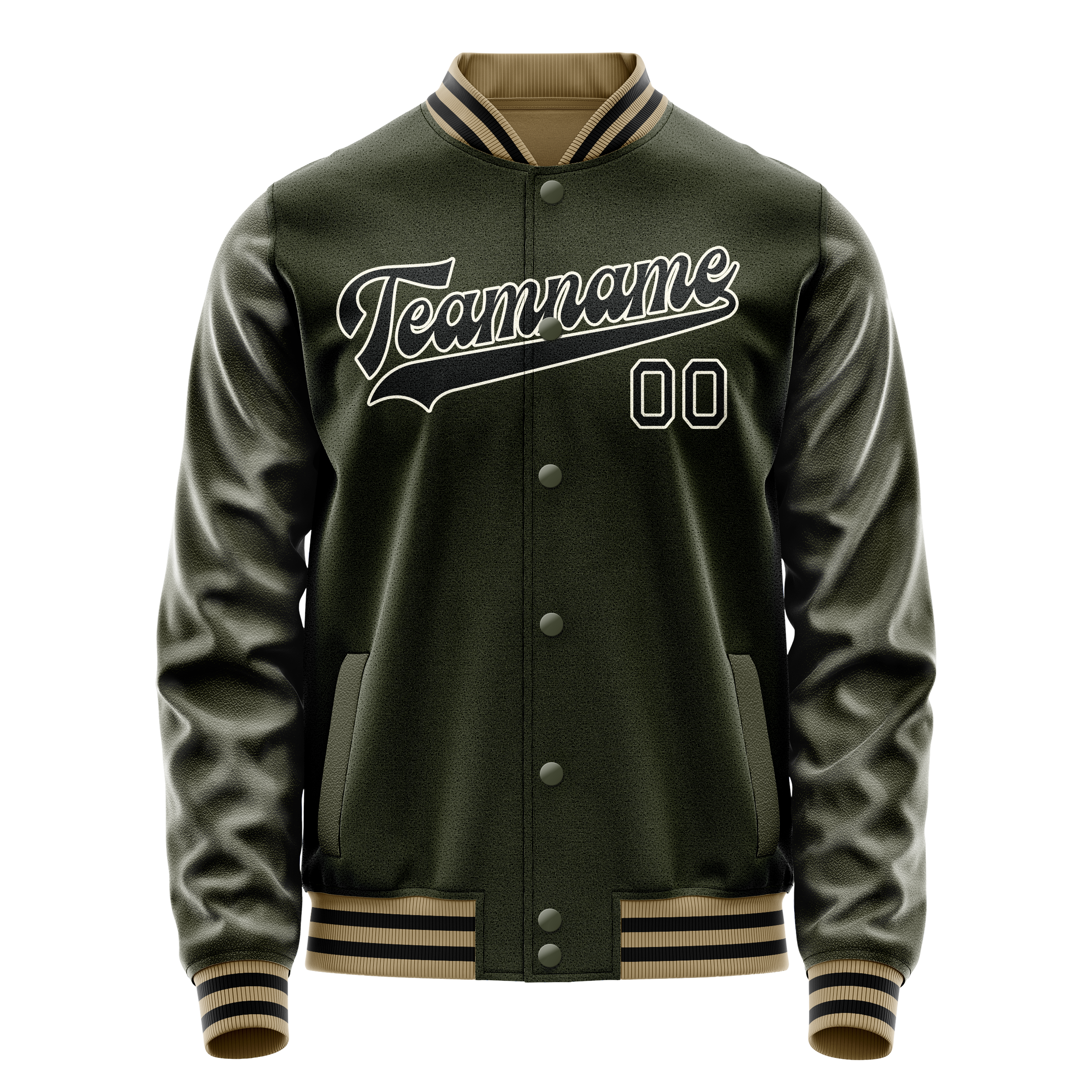 Personalized Olive & Black Solid Color Varsity Letterman Jacket